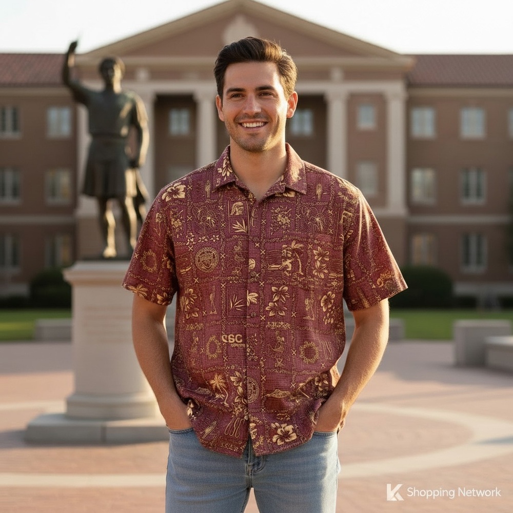 Vintage Ke Nui  Men's Size XL USC Trojans Reverse Print Hawaiian Shirt USA Made